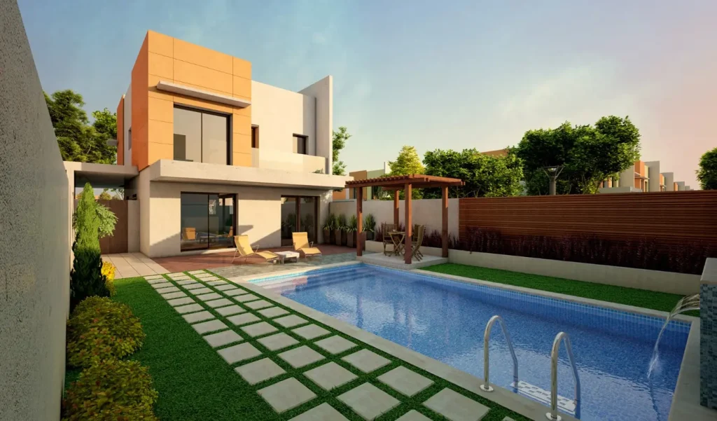 Villa extension with swimming pool and landscaping at Al Samha