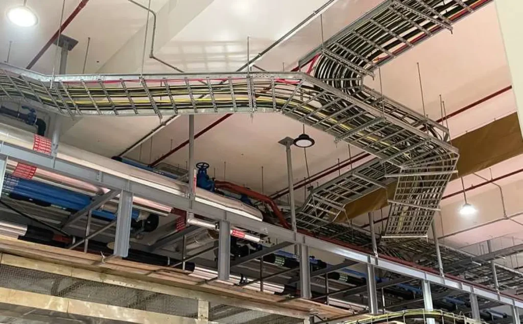 Cable trays and cabling network installed at a treatment plant