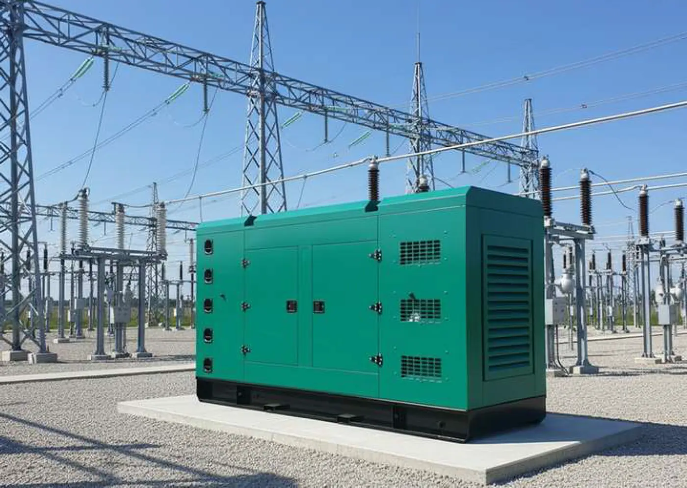 Generator set beside electrical substation equipment