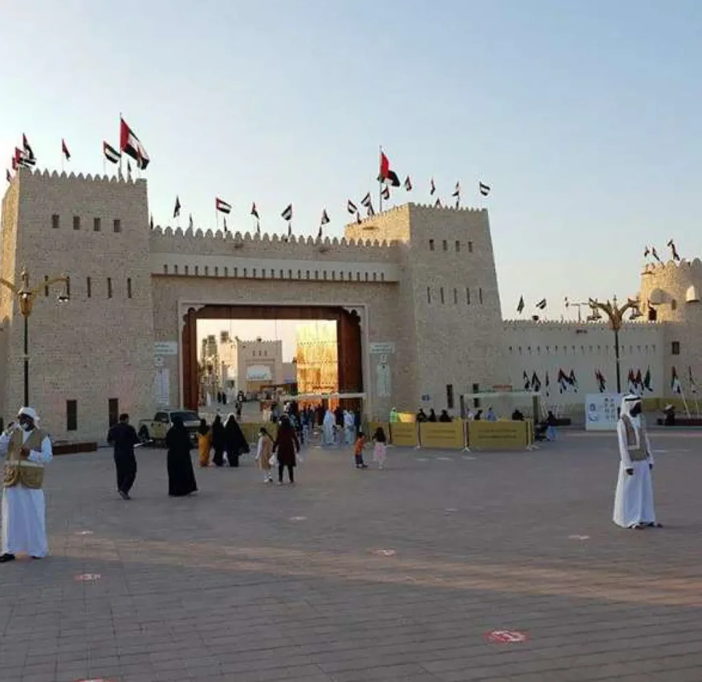 Visitors at the heritage fort gateway of Sheikh Zayed Festival, Al Watba